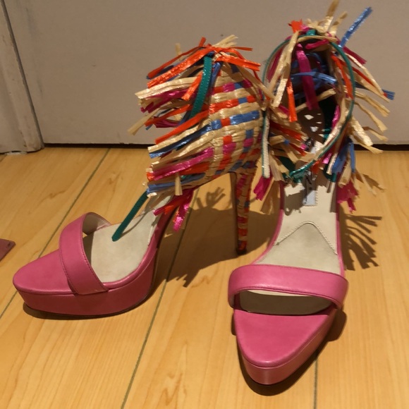 Brian Atwood Mojito Leather and Raffia Woven High Heel Shoes size 36.5 - Picture 8 of 16